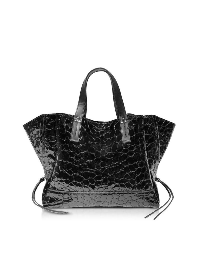 Jerome Dreyfuss Designer Handbags, Georges M Croco Embossed Patent Leather Tote Bag