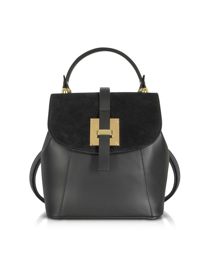 Designer Handbags, Palazia Black Suede and Leather Small Backpack