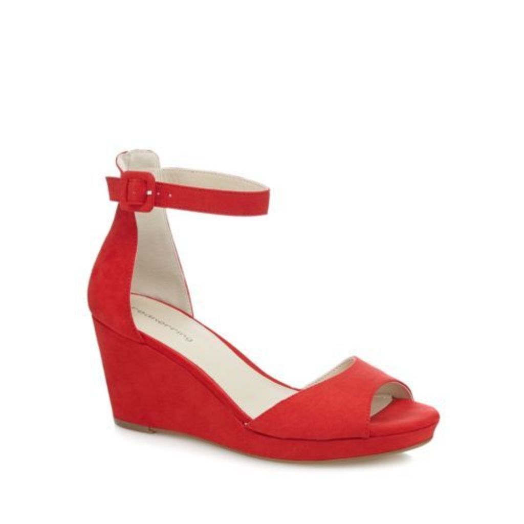 Red Herring Womens Red Textured Peep Toe Wedge Sandals From Debenhams