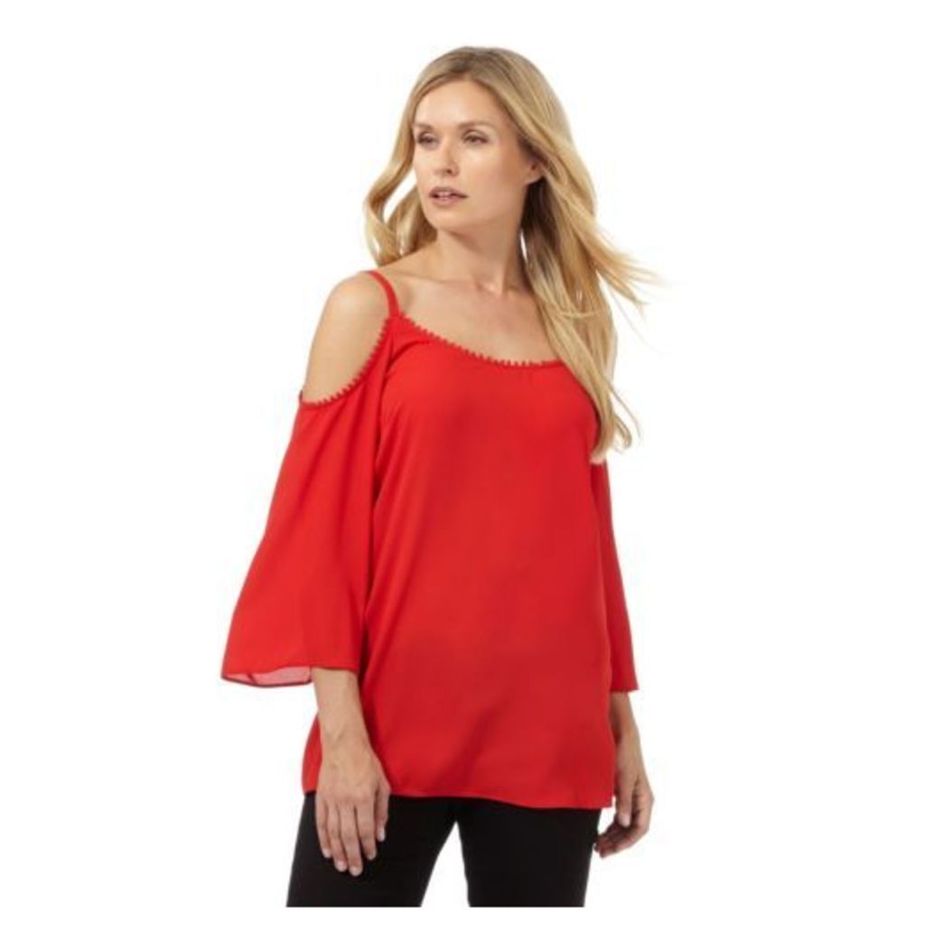 The Collection Womens Red Pom Pom Trim Cold Shoulder Top From Debenhams 24