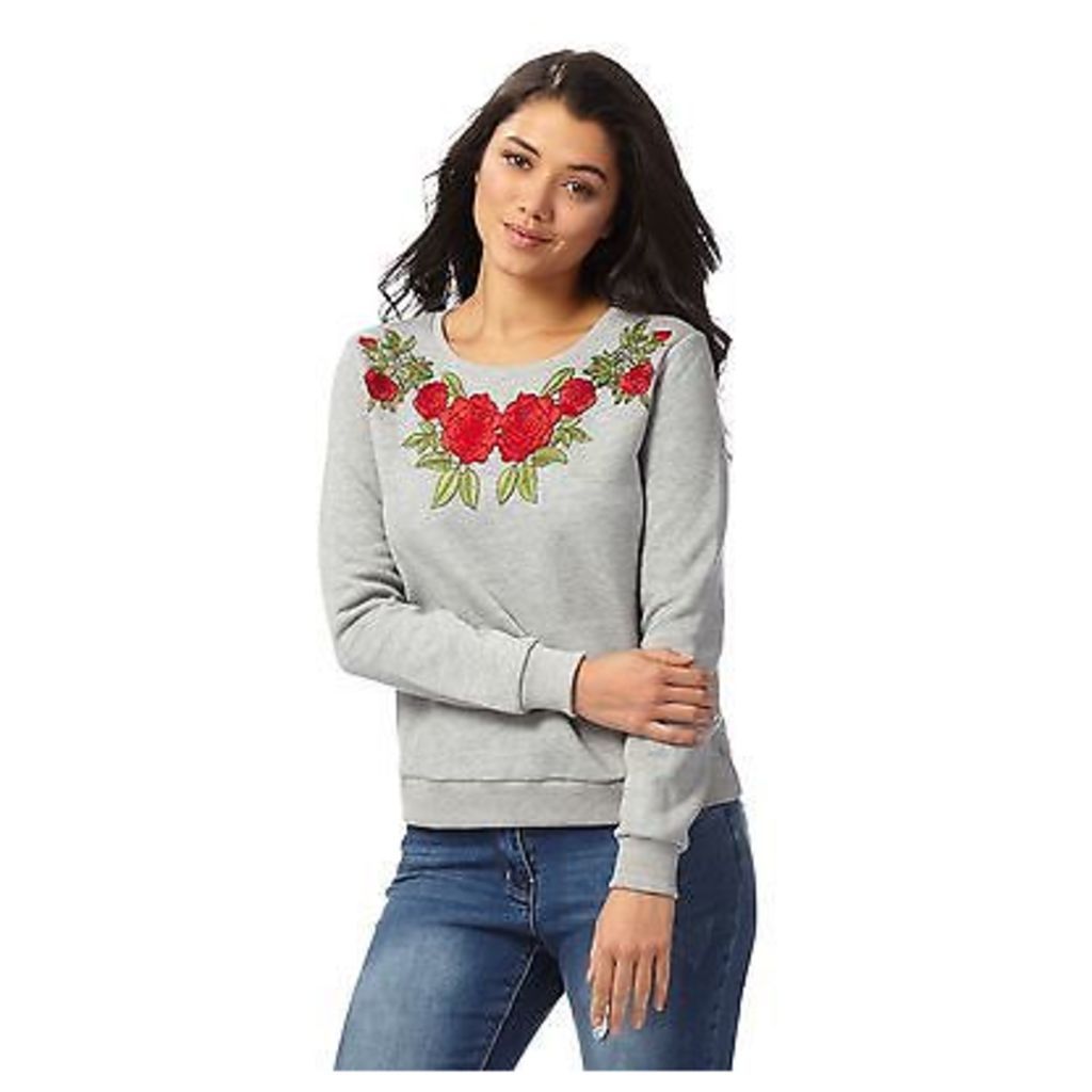 Red Herring Womens Grey Rose Embroidered Sweater From Debenhams