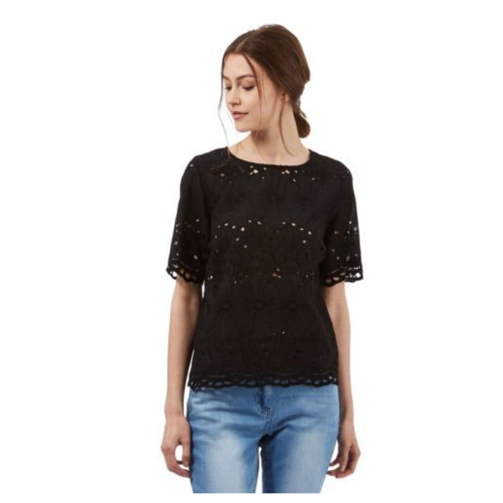 Red Herring Womens Black Embroidered Cut-Out Shell Top From Debenhams 8