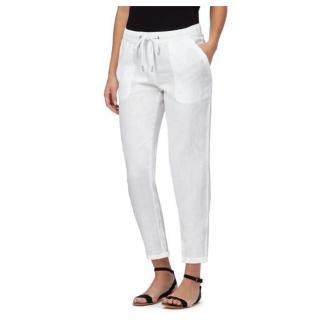 The Collection Womens White Linen Blend Cropped Jogging Bottoms 8R