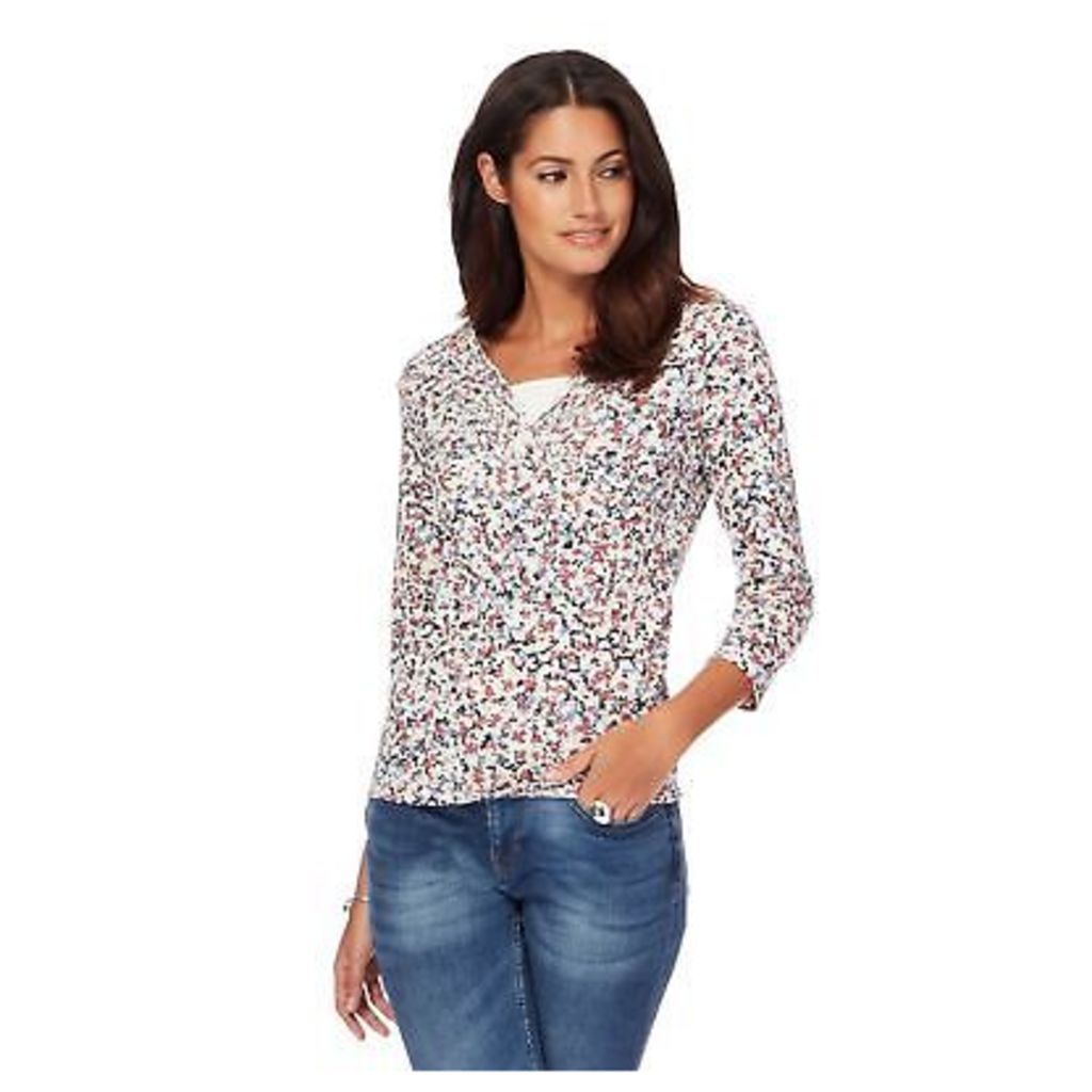 Maine New England Womens Multi-Coloured Floral Print Pleated V-Neck Top