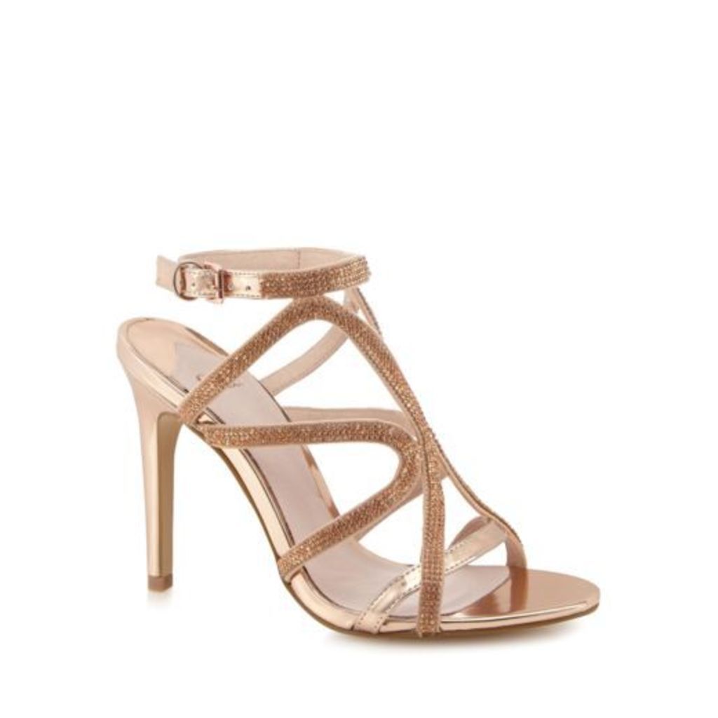 Faith Pink Diamante 'Lohan' High Stiletto Heel Ankle Strap Sandals 5