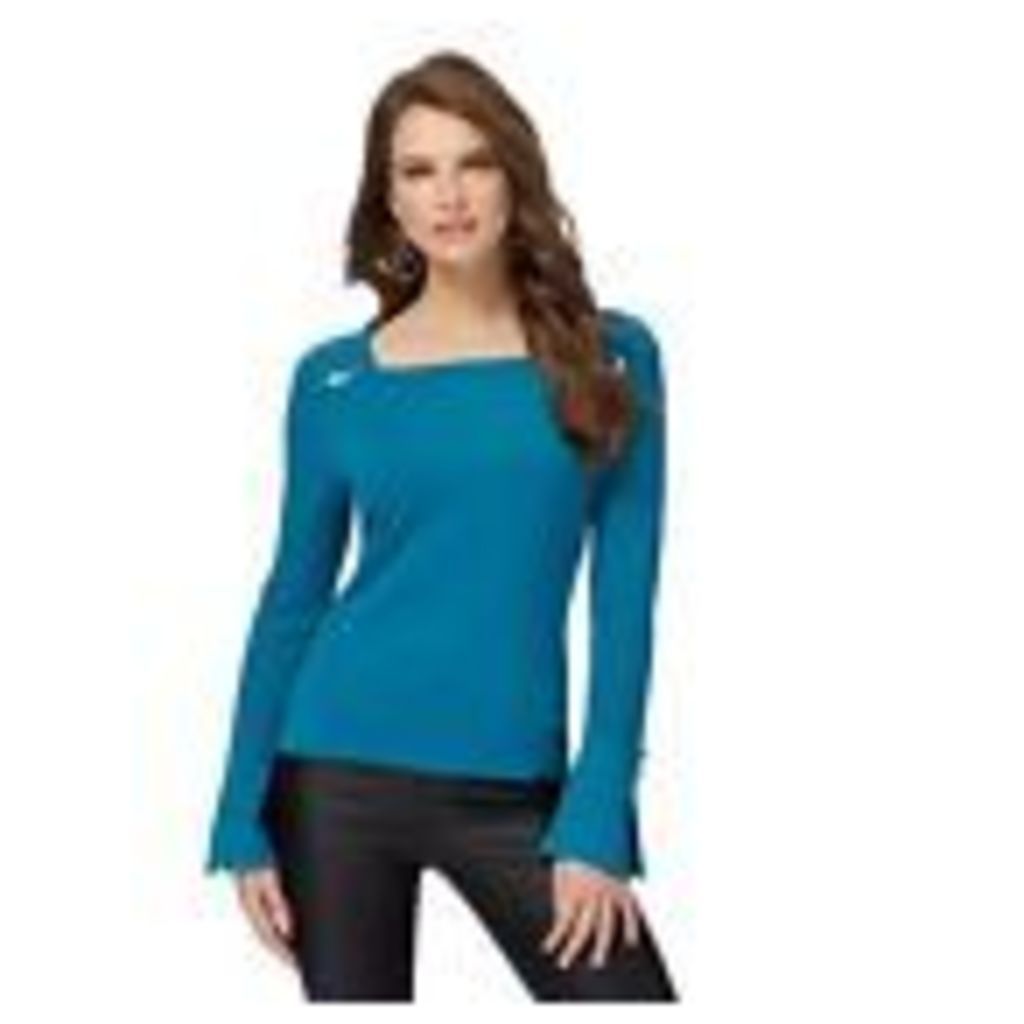 Star By Julien Macdonald Womens Turquoise Flared Sleeves Square Neck Top