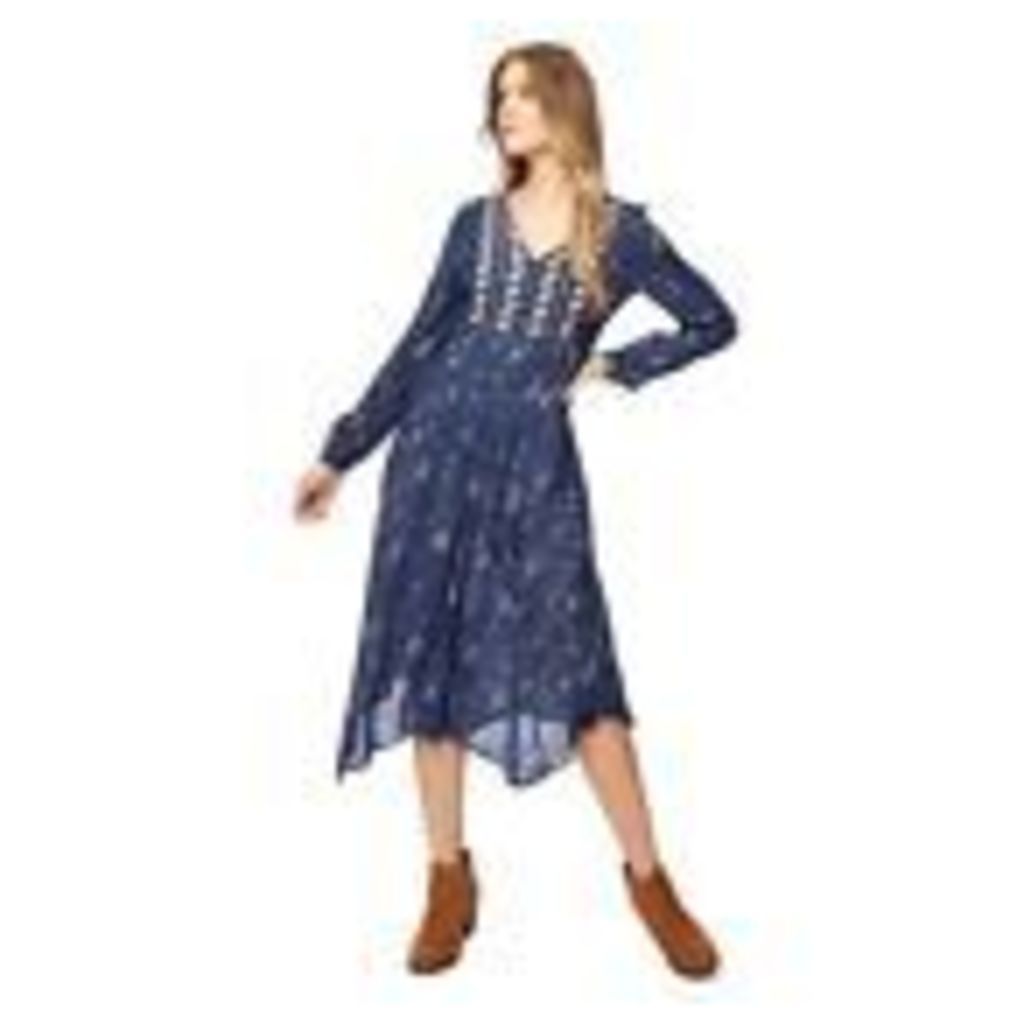 Mantaray Womens Blue Poppy Print V-Neck Long Sleeve Midi Dress From Debenhams