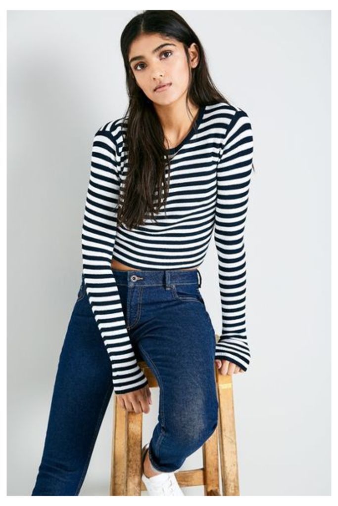 AULDHOUSE STRIPED CROPPED CREW NAVY