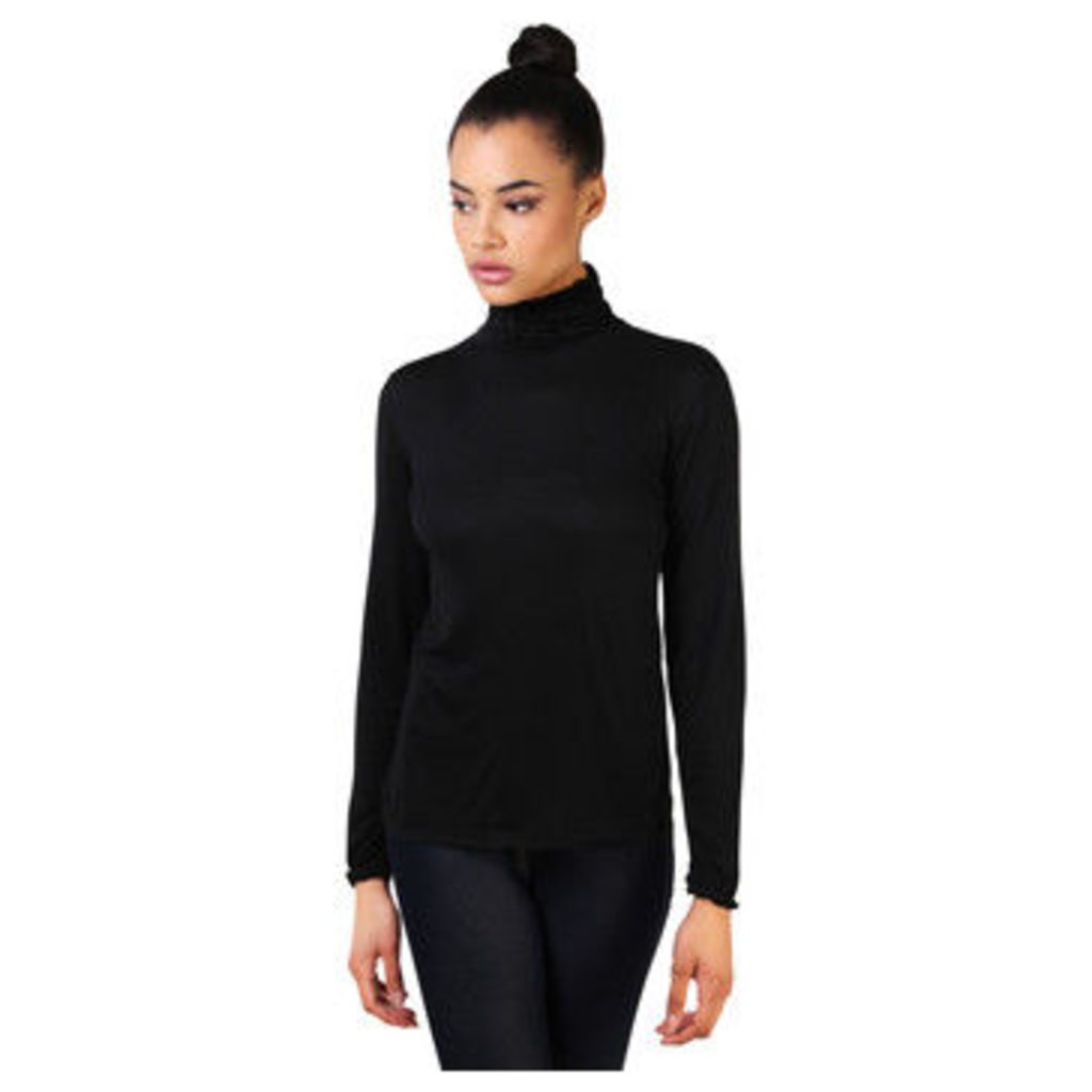 Krisp  Ruffle Polo Neck Jersey Top  women's Sweater in black