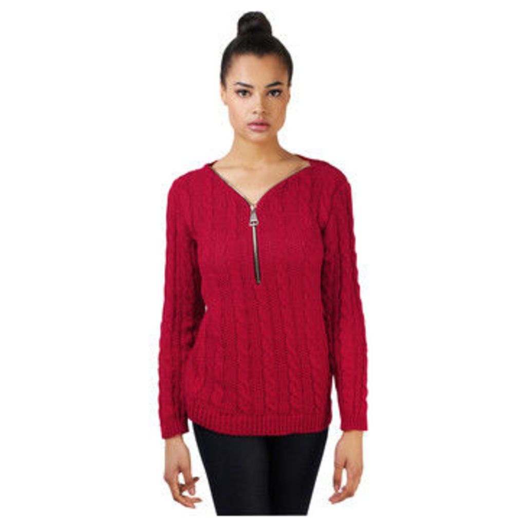 Krisp  Cable Knitted Zip Jumper  women's Sweater in red