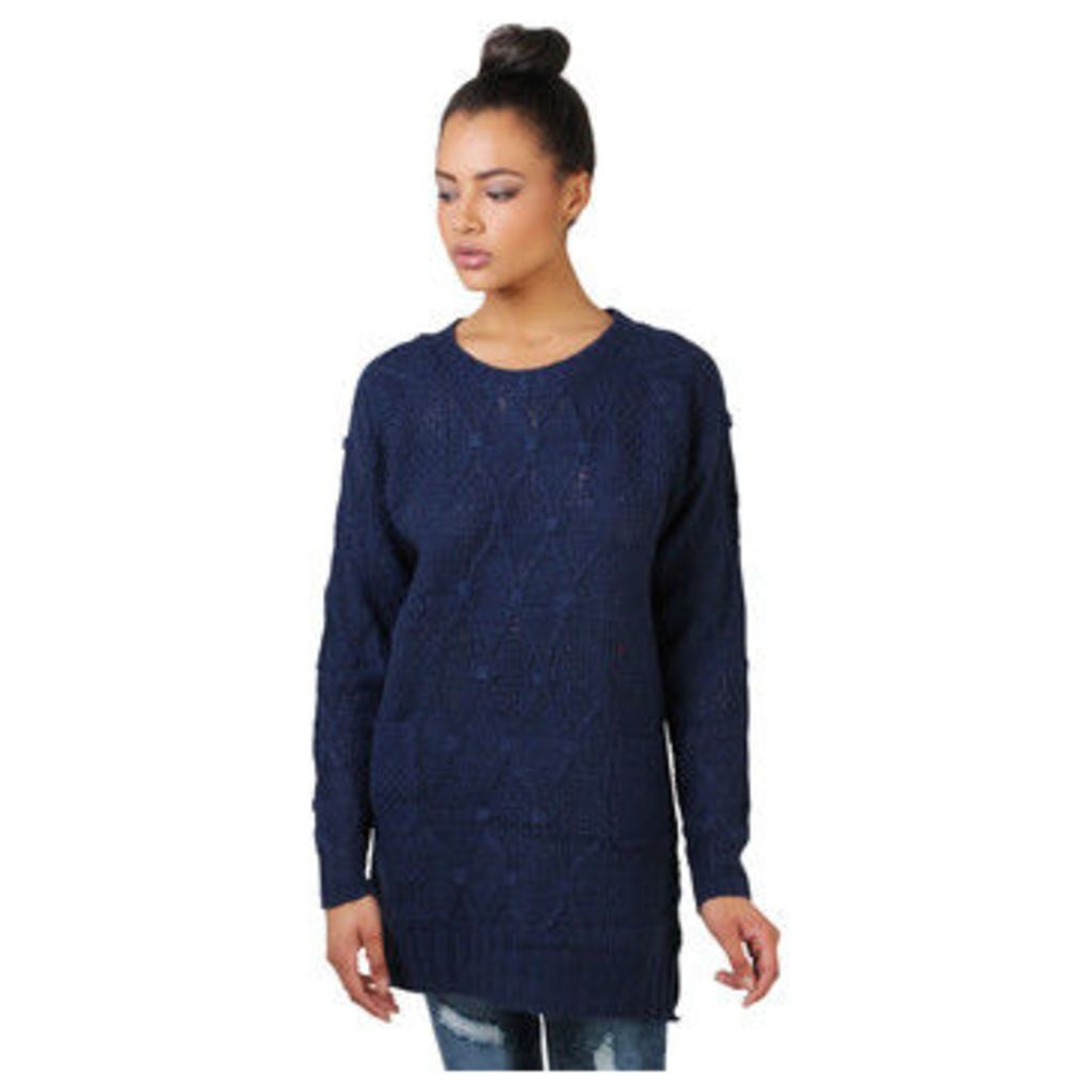 Krisp  2 Front Pockets Cable Knit Jumper  women's Sweater in blue