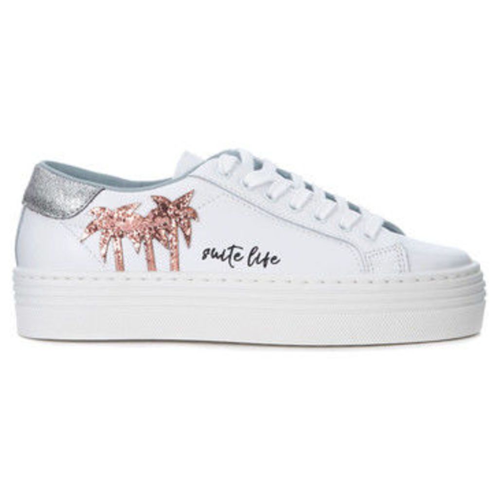 Chiara Ferragni  Chiara Ferragni Suite white leather sneaker with glitter palms  women's Shoes (Trainers) in White