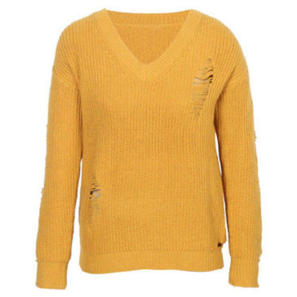 London Rag  Women's Long Sleeve Ribbed Knitted Sweater  women's Sweater in Yellow