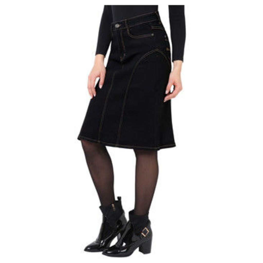 Krisp  Panelled Regular A-Line Denim Skirt  women's Skirt in Black