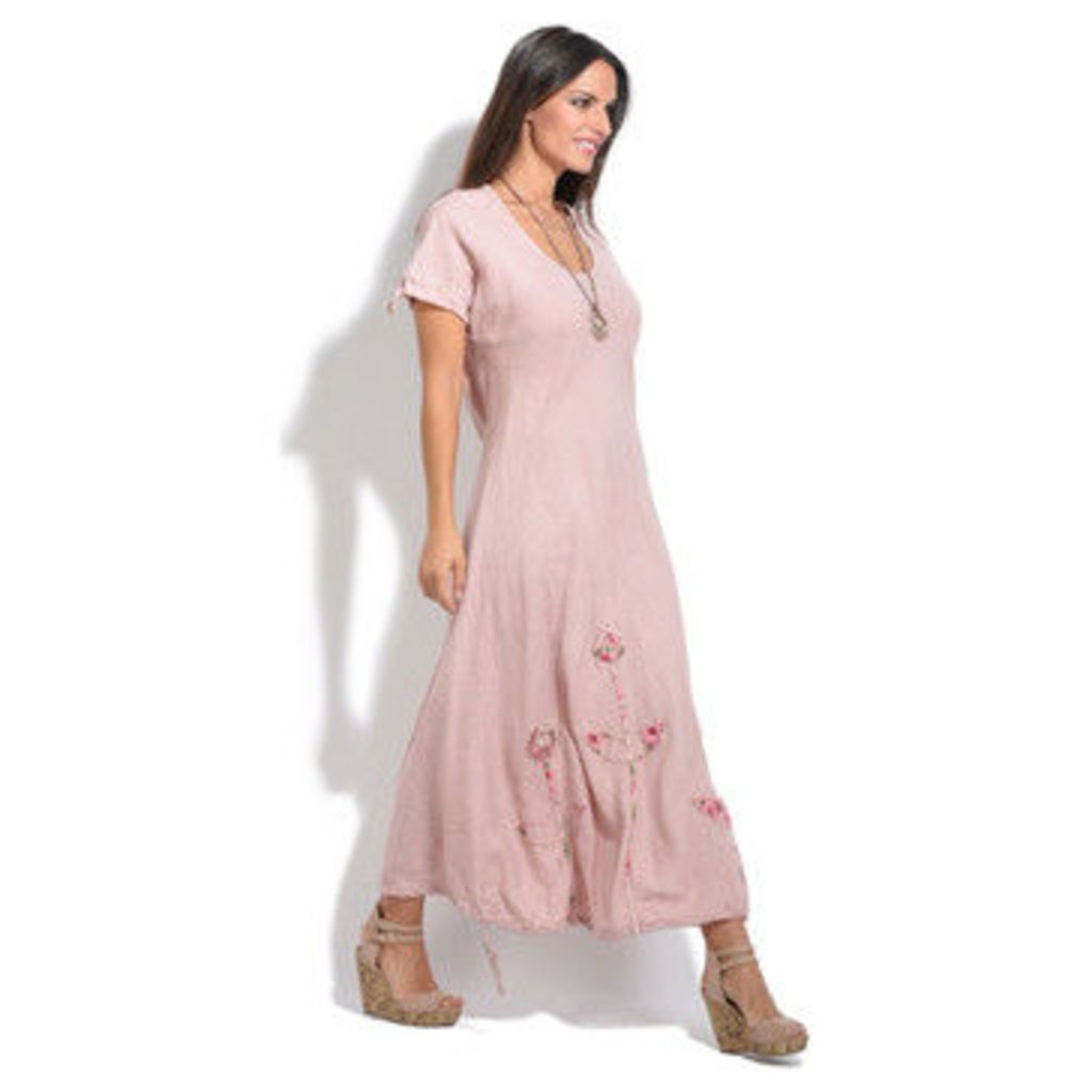100 % Lin  Dress  women's Long Dress in Pink