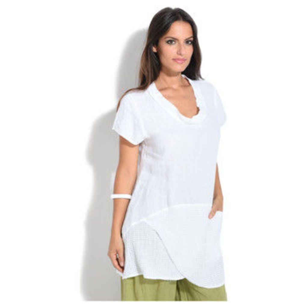 100 % Lin  Top  women's Blouse in White