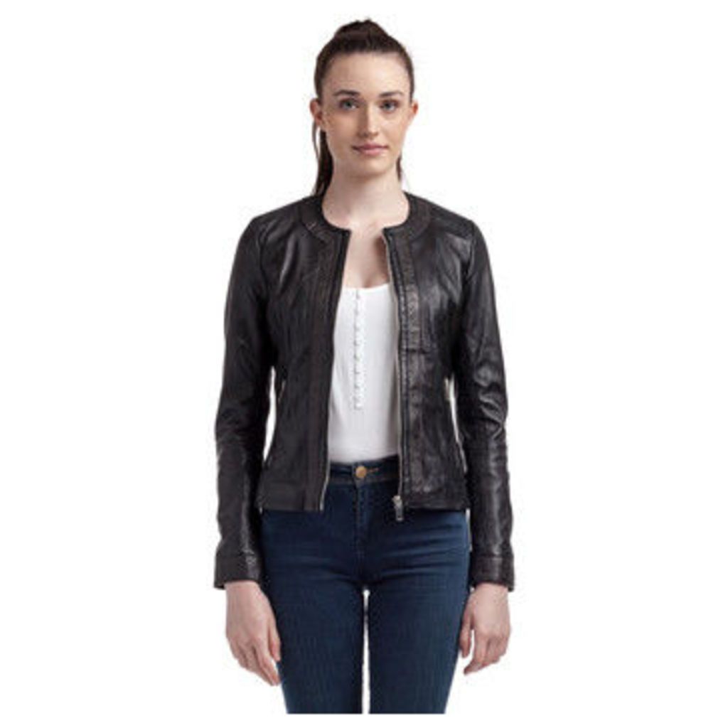Kaporal  Round neck leather jacket with zip closure  women's Leather jacket in Black