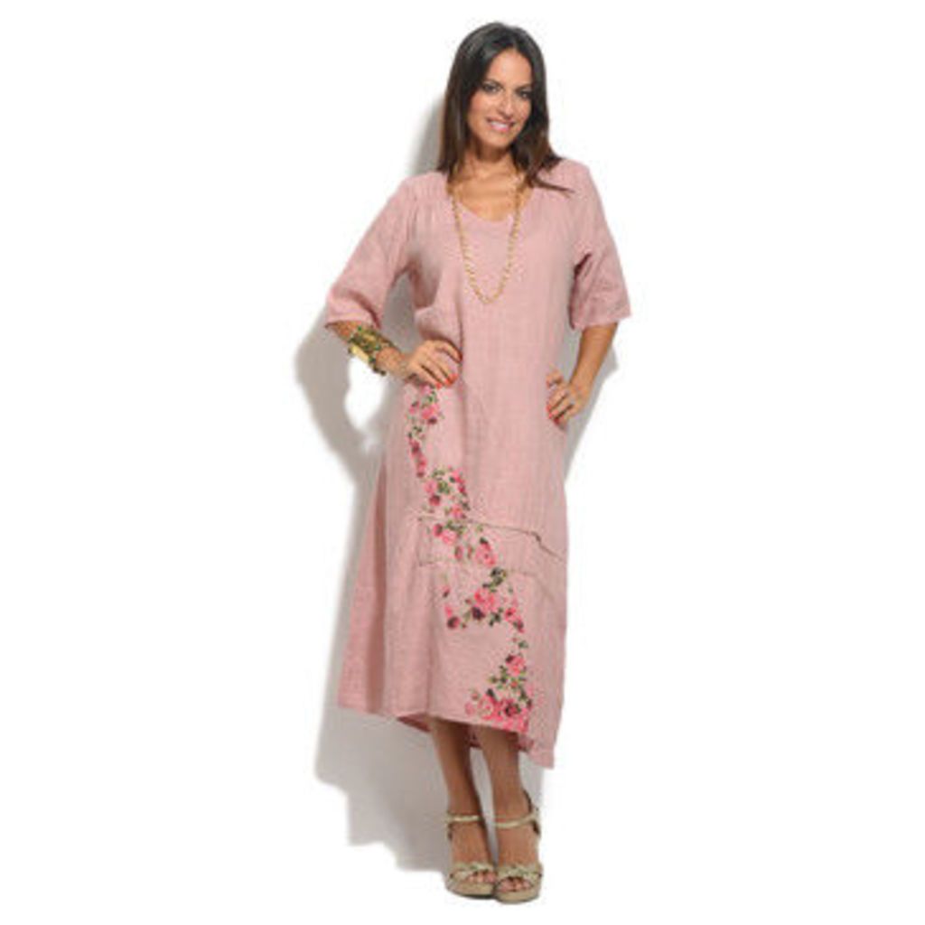 100 % Lin  Dress  women's Long Dress in Pink