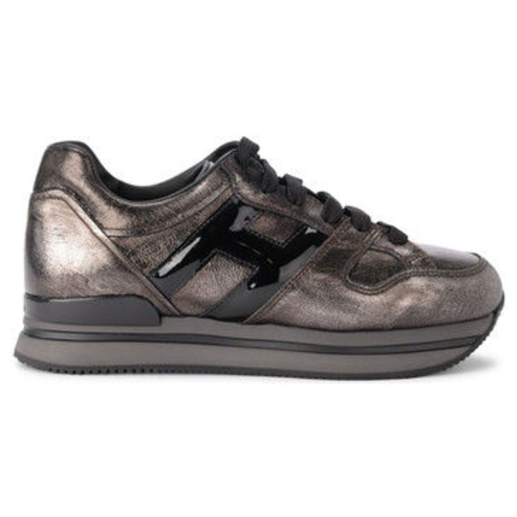 Hogan  H222 idark silver leather and black patent leather sneaker  women's Shoes (Trainers) in Grey