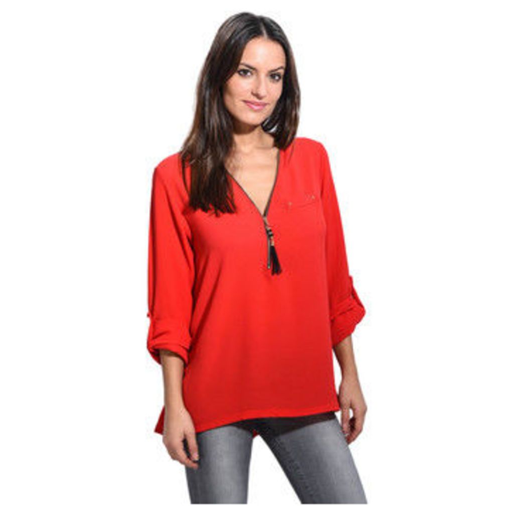 Anabelle  Zipped neckline blouse  women's Blouse in Red