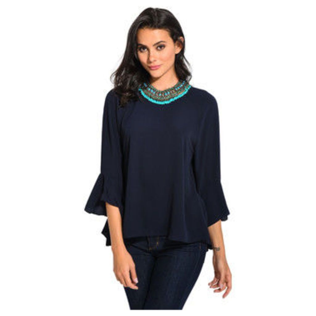 Anabelle  3/4 sleeves draped blouse  women's Blouse in Blue