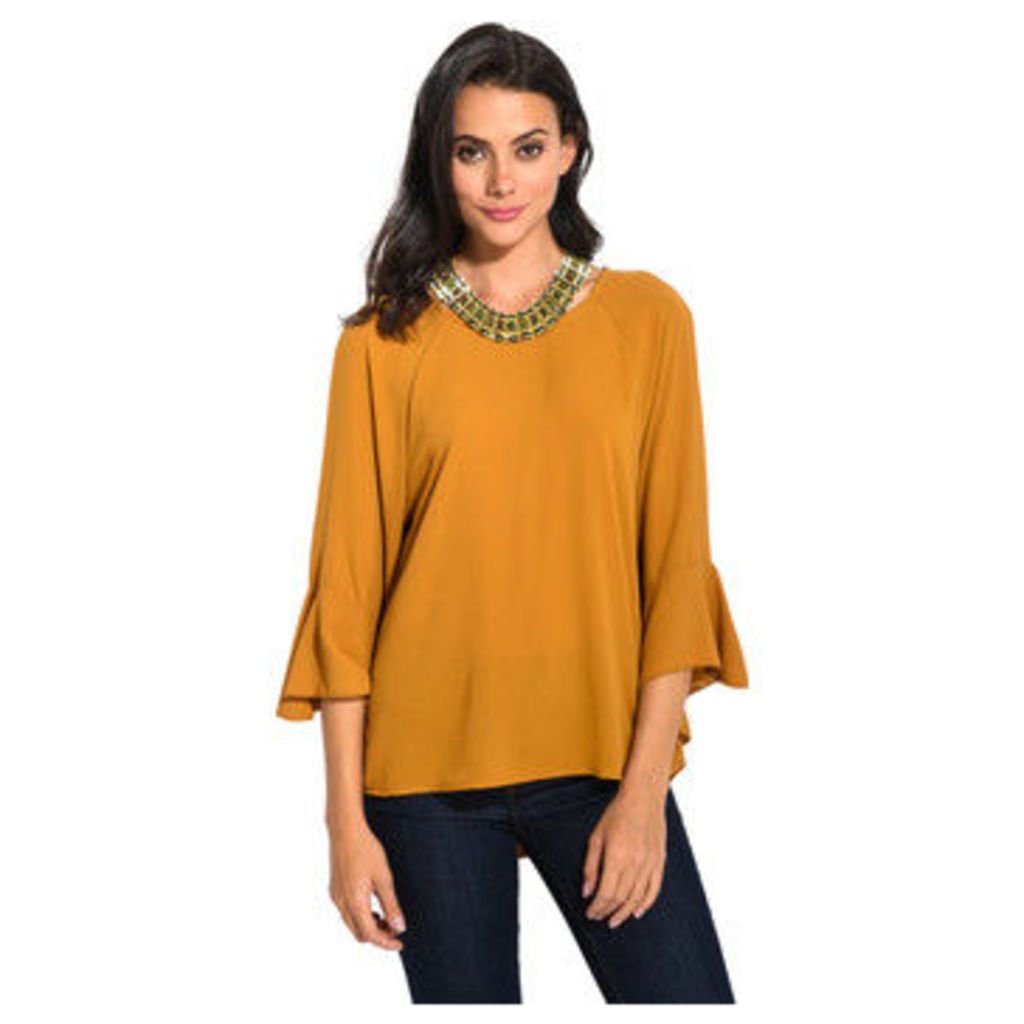 Anabelle  3/4 sleeves draped blouse  women's Blouse in Yellow