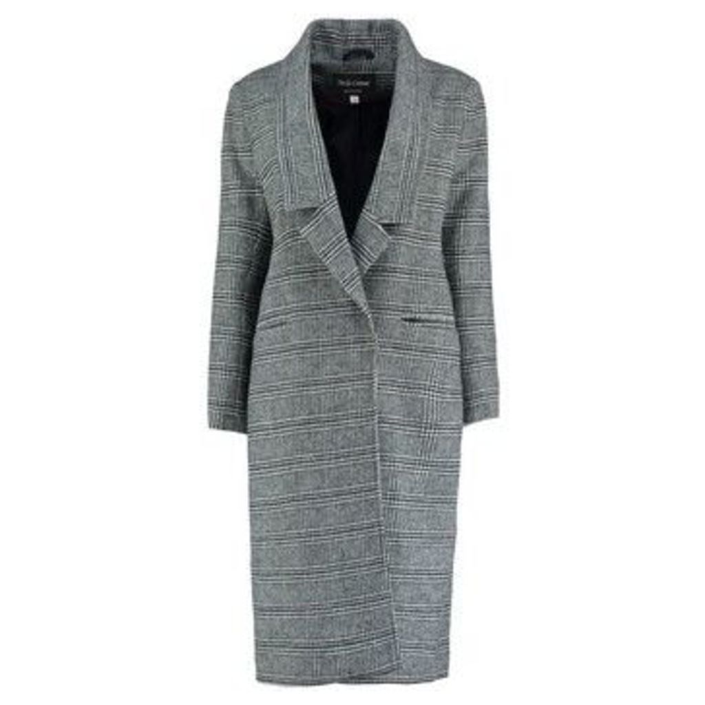 Prince Wales Check s Winter Wool Long Coat  in Black