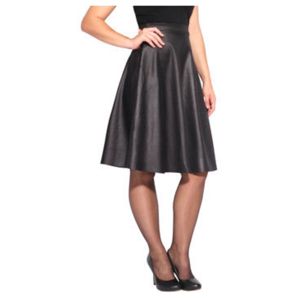 Krisp  Faux Leather High Waisted Full Midi Skirt  women's Skirt in Black