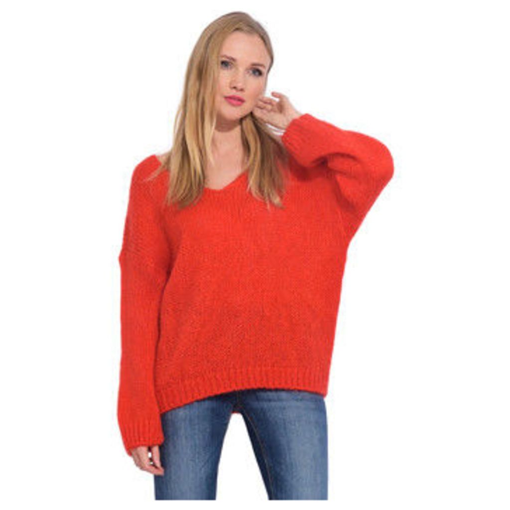 Arty Blush  V neck mohair sweater  women's Sweater in Red