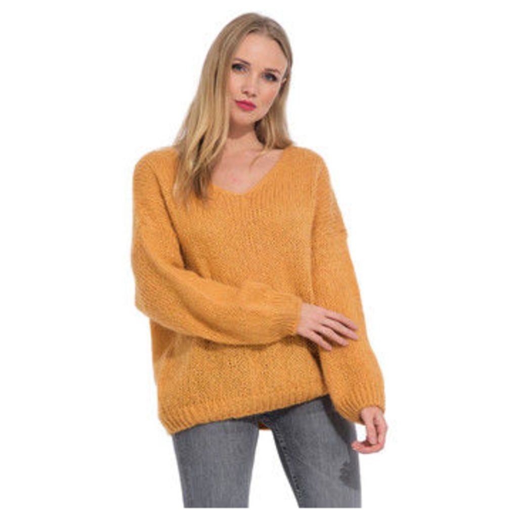 Arty Blush  V neck mohair sweater  women's Sweater in Yellow