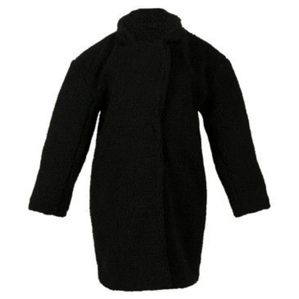 London Rag  Women's Black Oversized Faux Fur Flap Long Jacket  women's Coat in Black