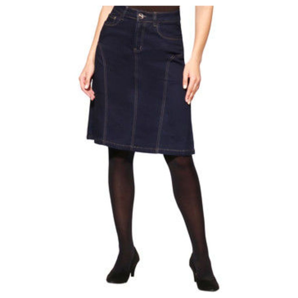 Krisp  Contrast Stitch A-Line Plus Denim Skirt  women's Skirt in Blue