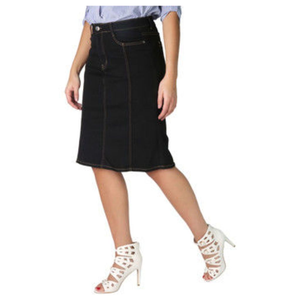 Krisp  Panelled Plus A-Line Denim Skirt  women's Skirt in Black