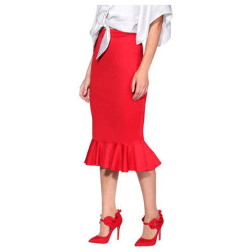 Krisp  Pencil Fishtail Midi Skirt [Red]  women's Skirt in Red