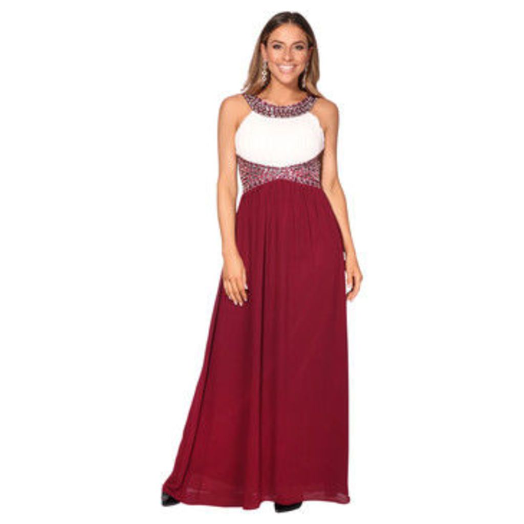 Krisp  Contrast Diamante Prom Maxi Dress  women's Long Dress in Red