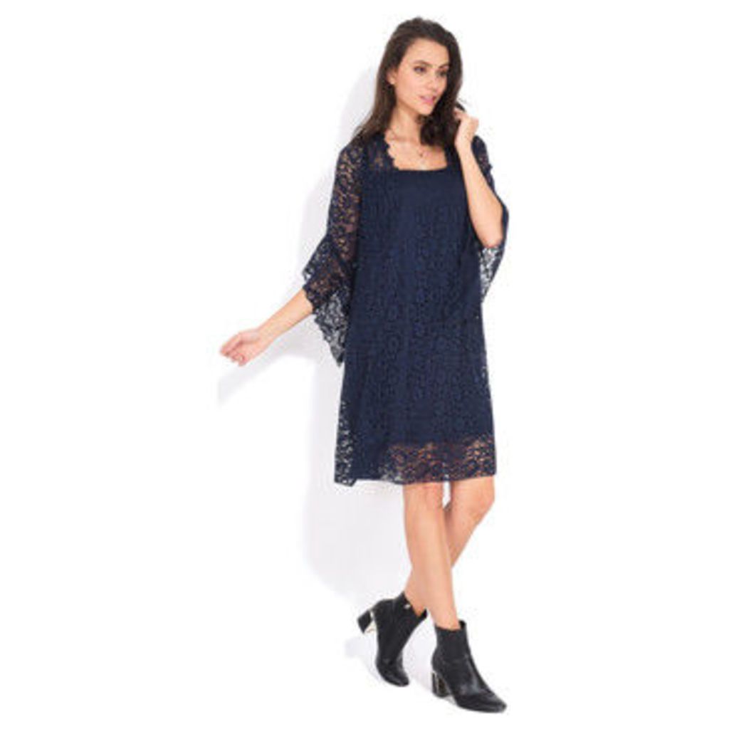Yours Paris  Flared dress 3/4 sleeves  women's Dress in Blue