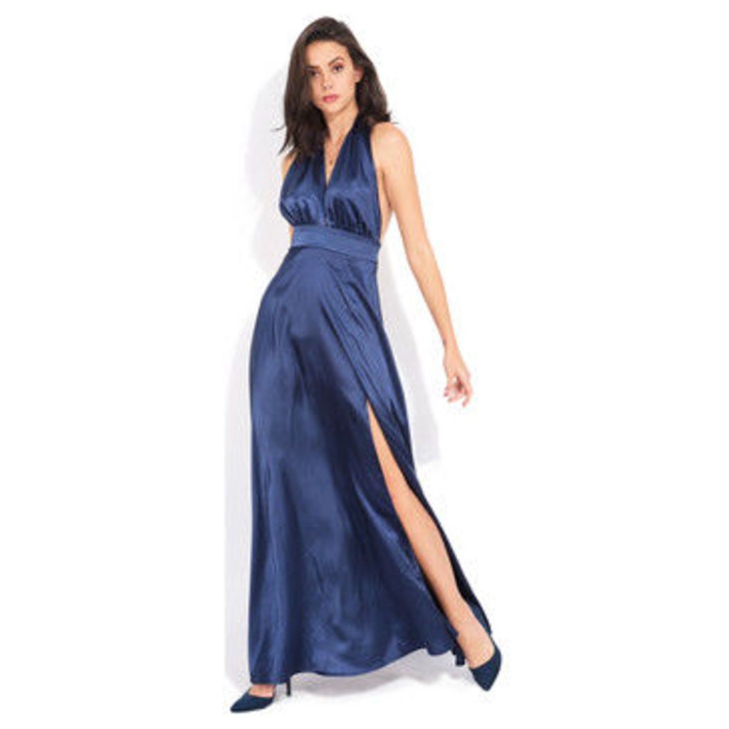 Yours Paris  Long satin effect dress  women's Long Dress in Blue