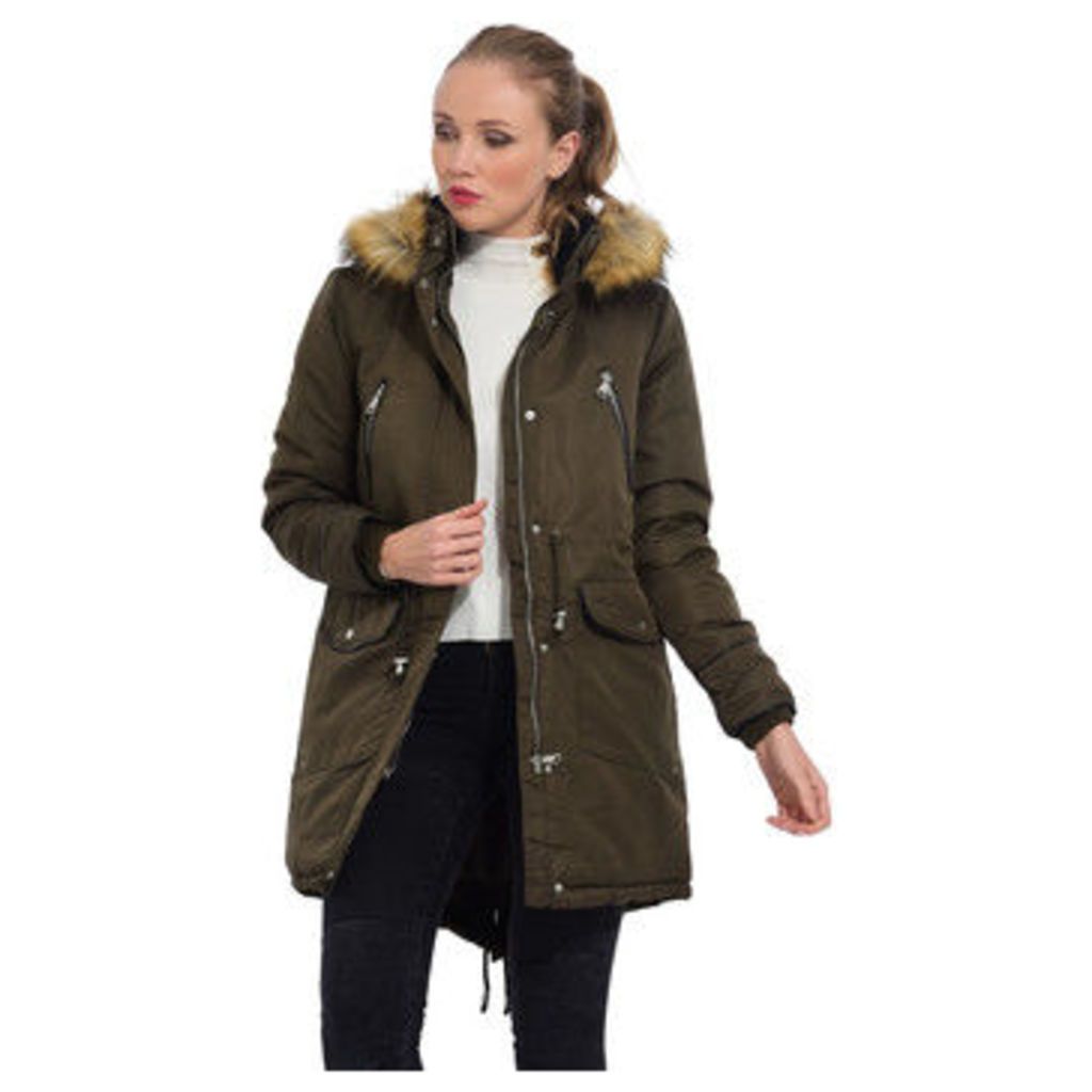 Cm  Mid-length parka with hood  women's Parka in Green