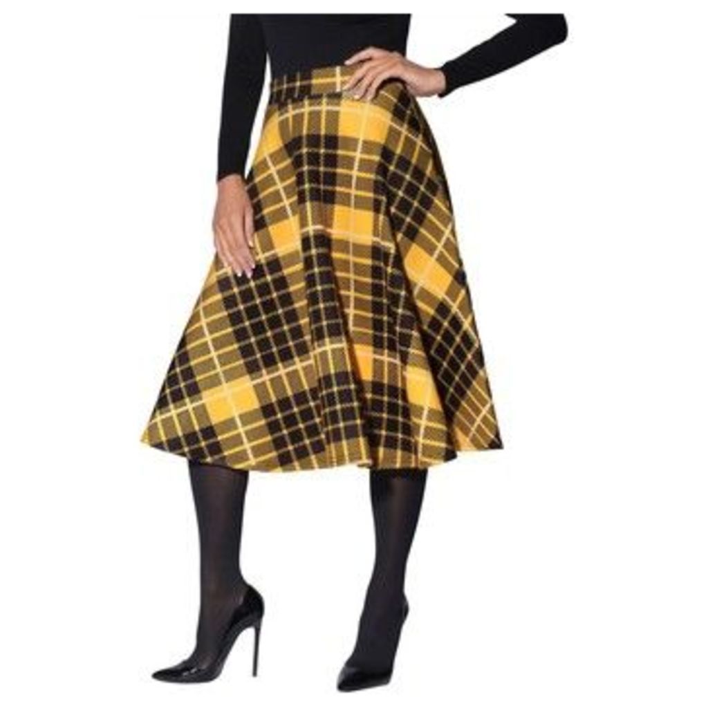 Krisp  Check Print Full Midi Skirt  women's Skirt in Yellow