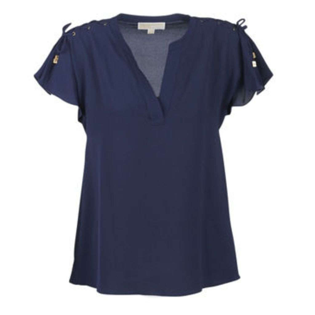 S/S LACEUP SHLDR TP  women's Blouse in Blue