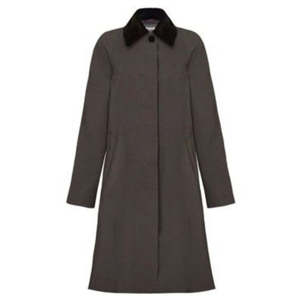 Grey Womens Swing Raincoat Velvet Collar  women's Trench Coat in Grey