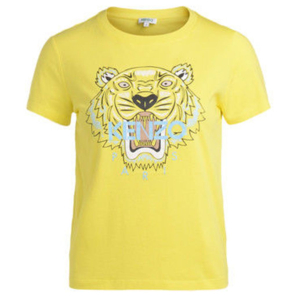 Kenzo  T-shirt in cotone giallo con tigre multicolor stampata  women's T shirt in Yellow