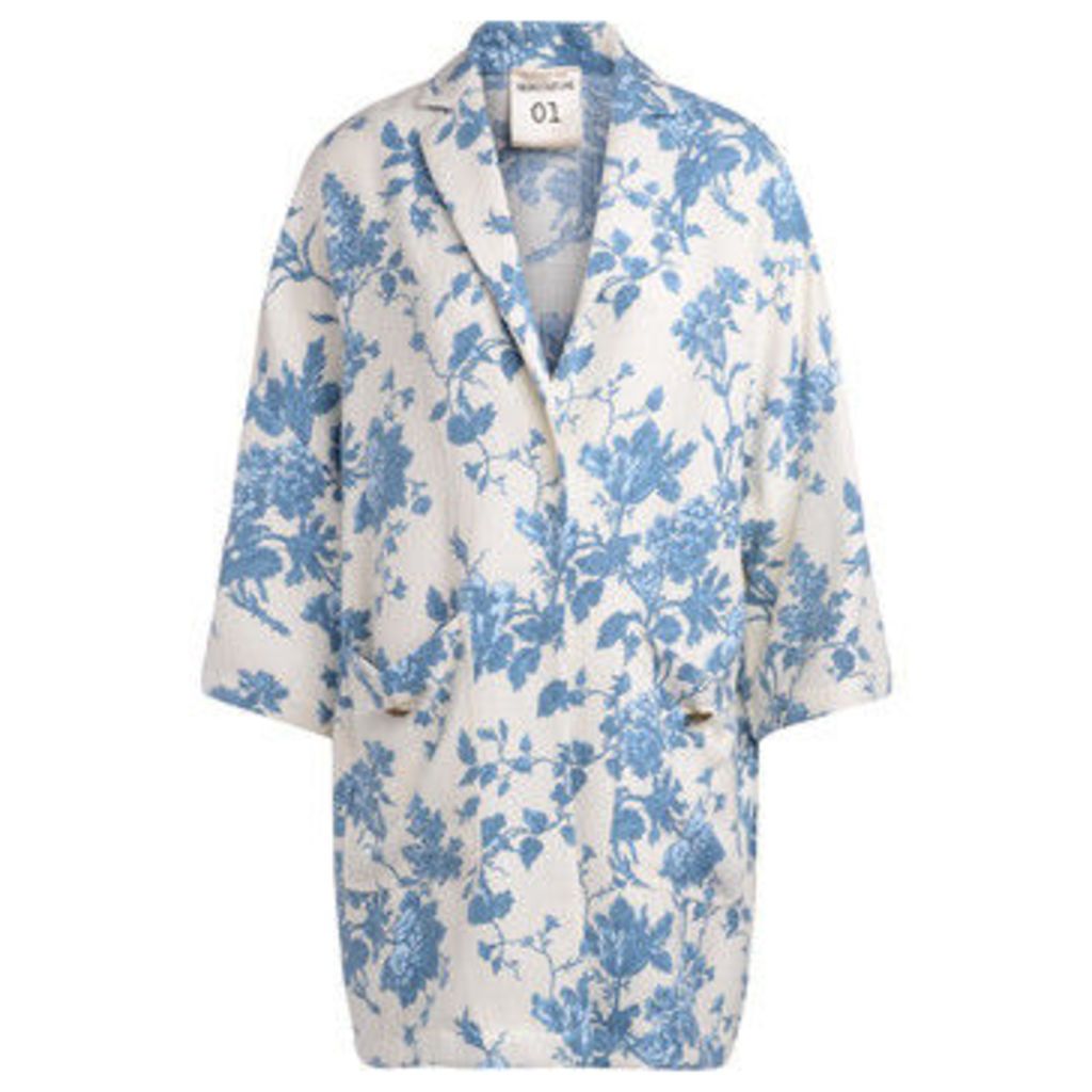 Semicouture  Sigmund white coat with light-blue floral pattern.  women's Jacket in Other
