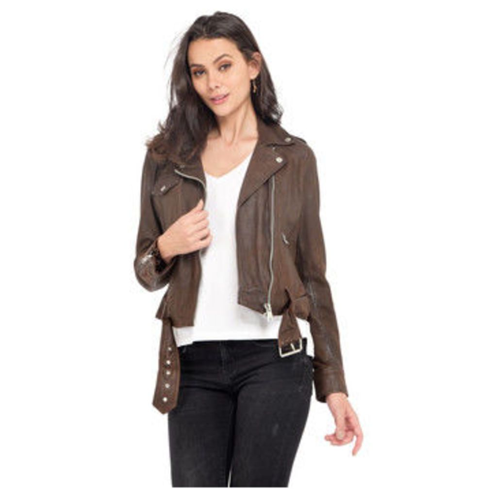 sleeves  women's Leather jacket in Brown