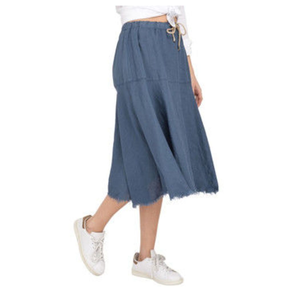 Lauren Vidal  Linen skirt with fringed finish  women's Skirt in Blue