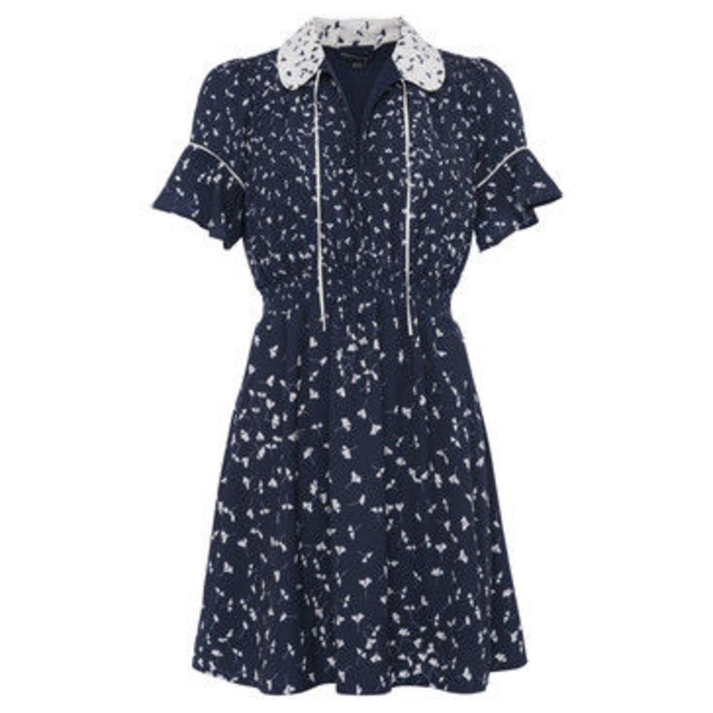 French Connection  Printed V-neck dress Short sleeves  women's Dress in Blue