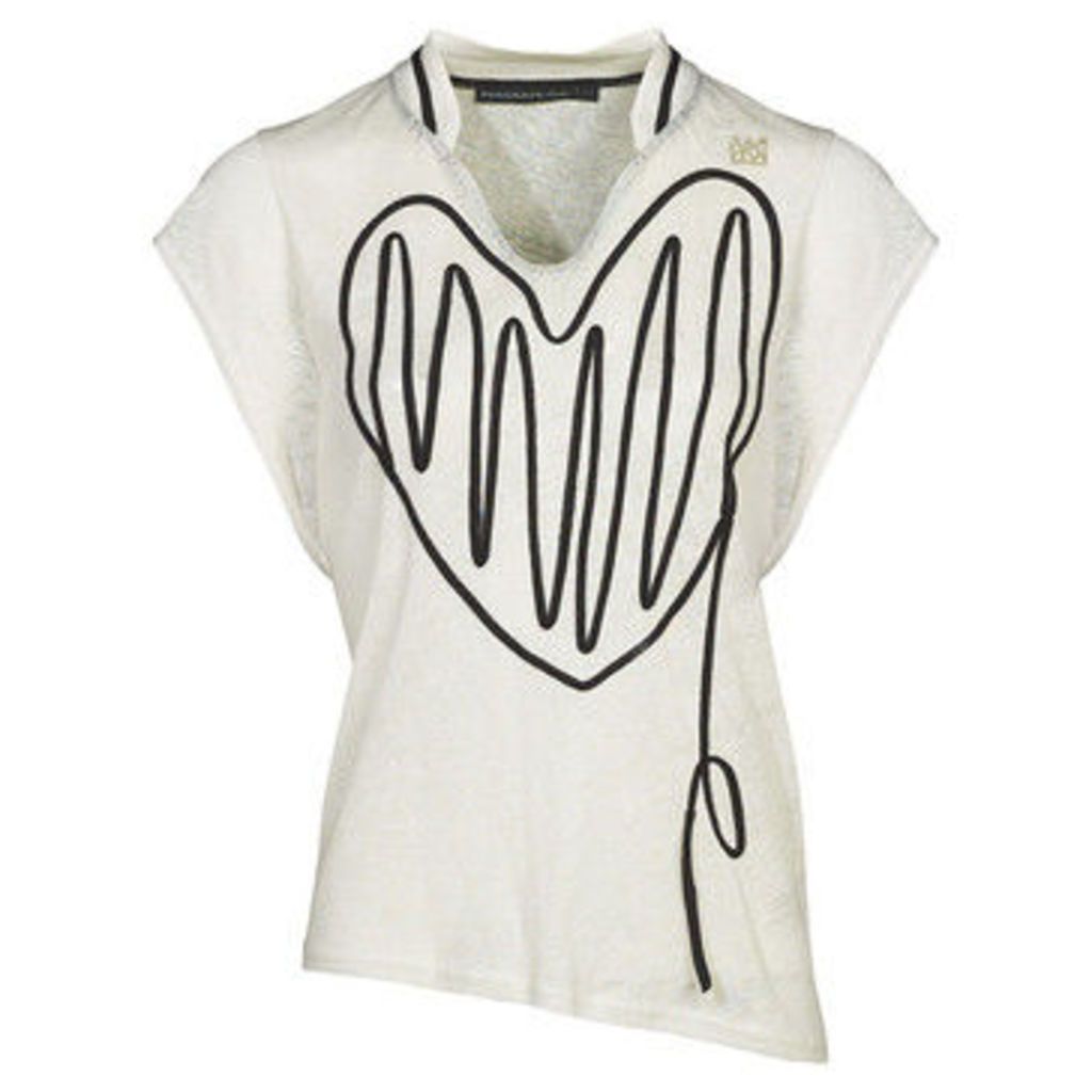Mado Et Les Autres  Linen knit T-shirt with heart embroidery  women's Blouse in White