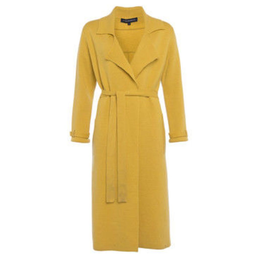  Long sleeves plain jacket  women's Trench Coat in Yellow
