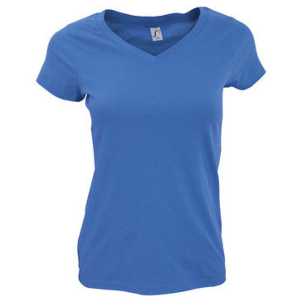 Sols  WomensLadies Moon V Neck Short Sleeve T-Shirt  women's T shirt in Blue