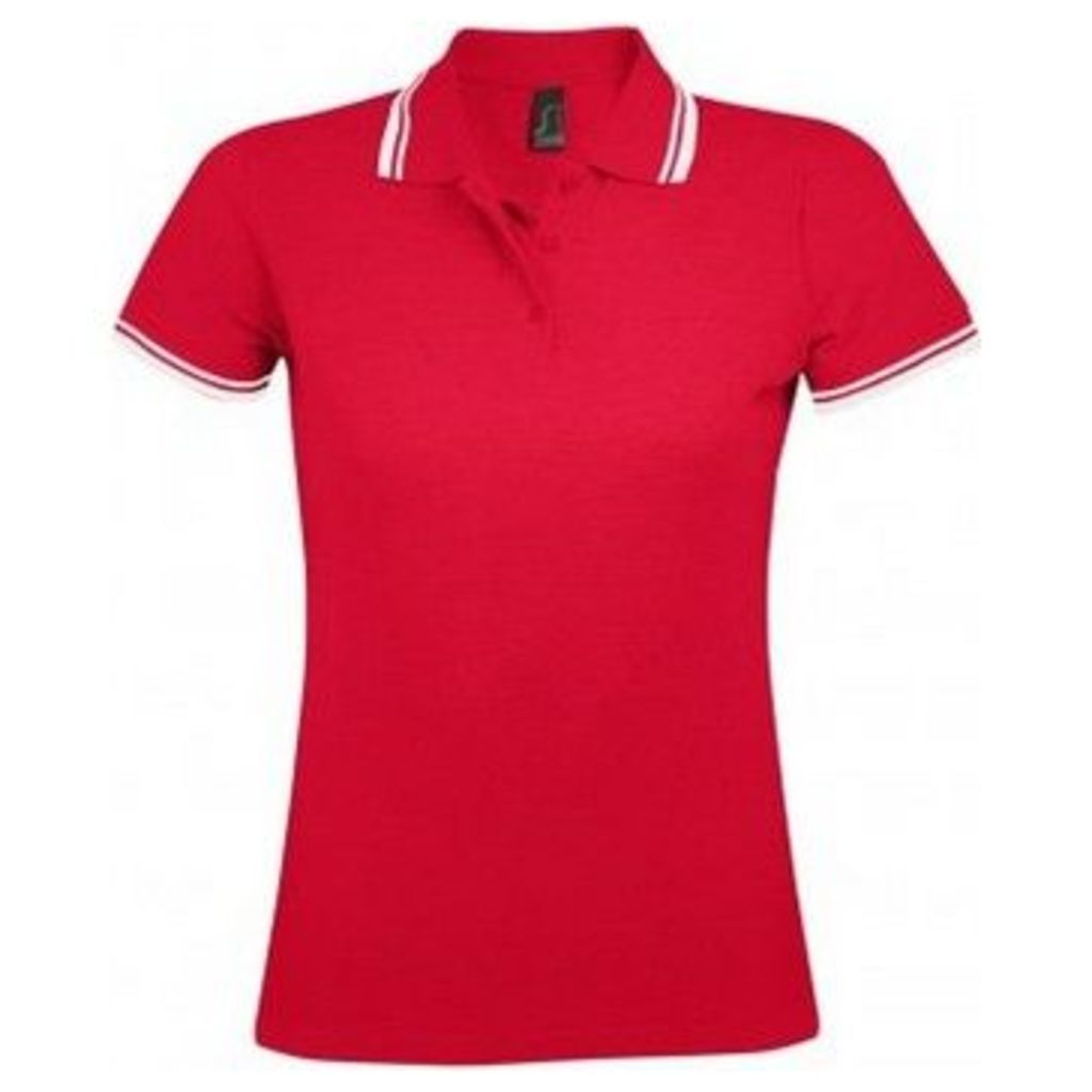 Sols  WomensLadies Pasadena Tipped Short Sleeve Pique Polo Shirt  women's Polo shirt in Red